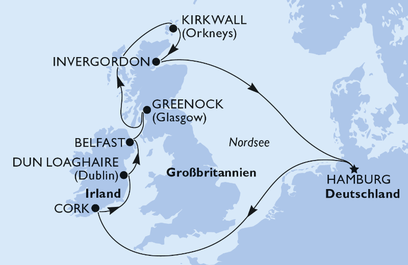 Route zu Irland & Schottland – MSC Gruppenkreuzfahrt