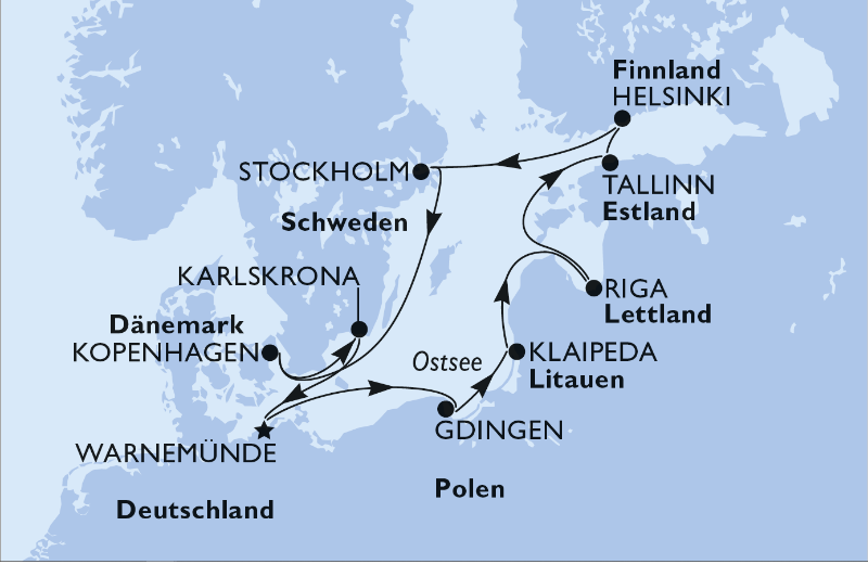 Route zu MSC Gruppenkreuzfahrt – Ostsee 2026 | MAI – auf Anfrage