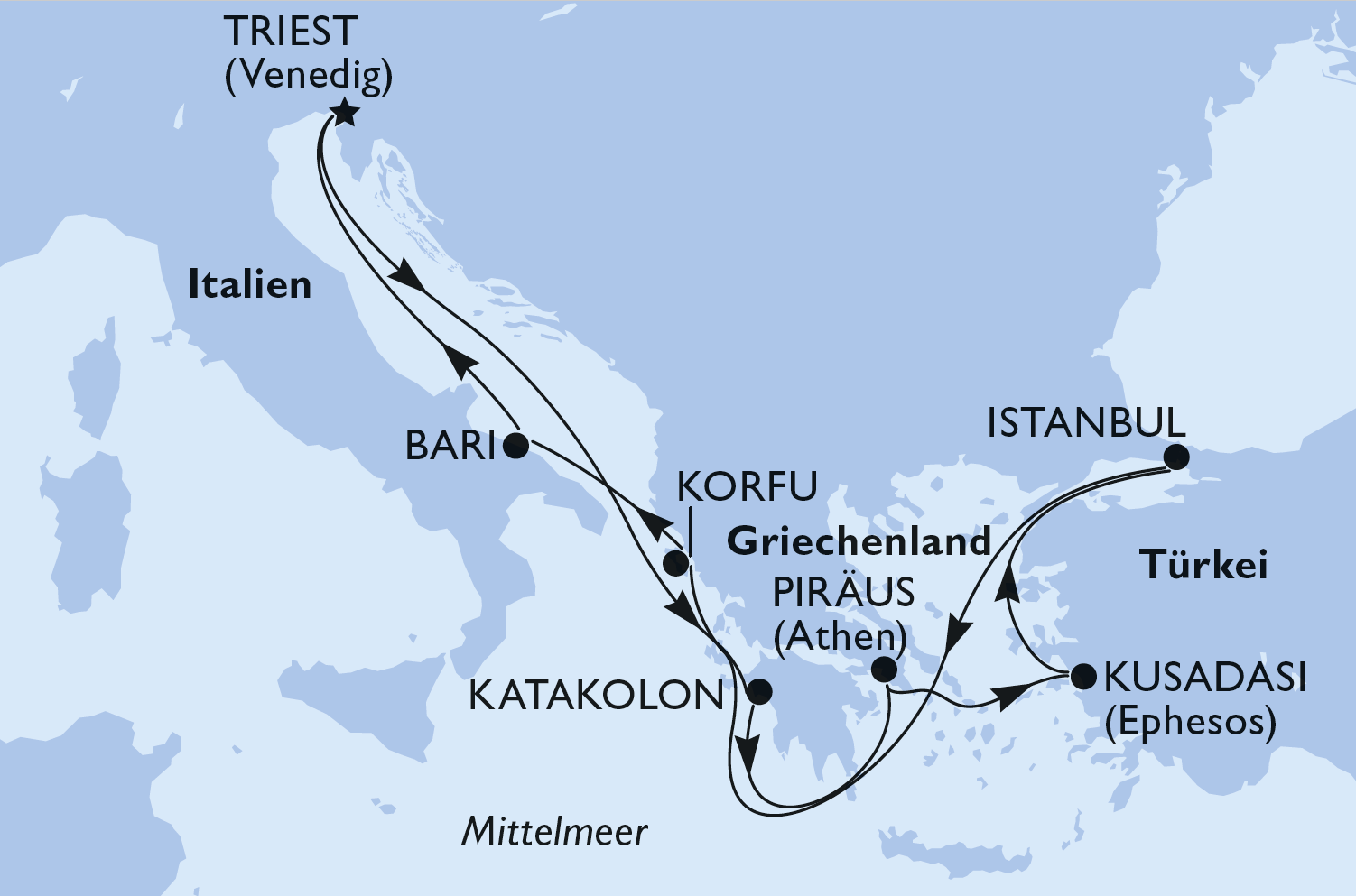 Route zu Angebot: MSC Fantasia – Östliches Mittelmeer ab/bis Triest | Mai – November 2026